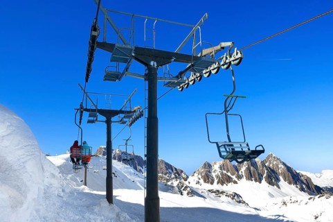 Chairlift, Alpe Tognola ski area, San Martino di Castrozza, Trentino, South Tyrol, Italy