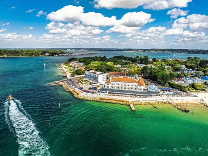 Sandbanks from drone, Poole, Dorset, England, United Kingdom