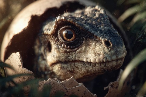 A young dinosaur, baby dinosaur hatches from the egg, AI generated, AI generated