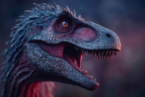 Portrait of an angry, battle-ready dinosaur, Tyrannosaurus, AI generated