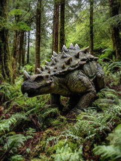 A dinosaur, Ankylosaurus roams through a jungle, AI generated, AI generated