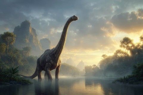 A dinosaur, brontosaurus, brontosaurus, in a primeval landscape, AI generated, AI generated