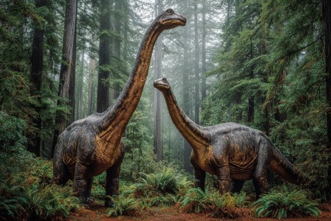 Two dinosaurs, Brontosaurus, Brontosaurus, in a jungle, AI generated
