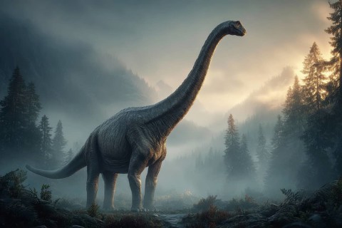 A dinosaur, brontosaurus, brontosaurus, in a primeval landscape, AI generated, AI generated
