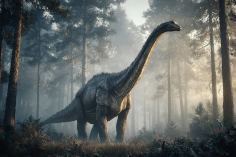 A dinosaur, brontosaurus, brontosaurus, in a primeval landscape, AI generated, AI generated