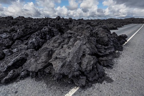 Lava, lava field, road, volcanic eruption, Sundhnúkur crater chain, Reykjanes, Iceland