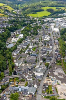Aerial view, Johannes-Althusius-Gymnasium, local court and police station, St. Marien church,