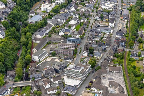 Aerial view, Johannes-Althusius-Gymnasium, district court and police station, St. Marien Kirche,