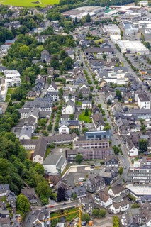 Aerial view, Johannes-Althusius-Gymnasium, local court and police station, St. Marien Church,