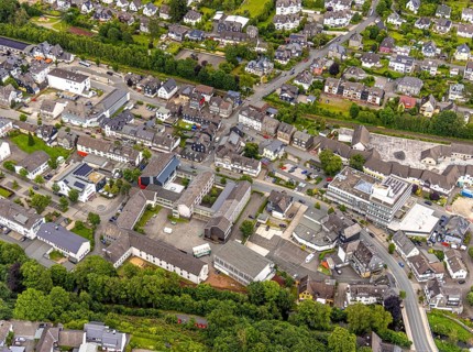 Aerial view, Johannes-Althusius-Gymnasium, district court and police station, St. Marien church,