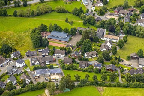 Aerial view, primary school in Odeborntal and Waldorf day care centre Sonnenblume, kindergarten,