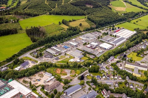 Aerial view, commercial area Herrenwiese, Bad Berleburg, Wittgensteiner Land, North