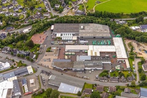 Aerial view, commercial area and shopping centre with Hagebaumarkt, Sählingstraße, Bad Berleburg,