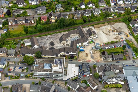 Aerial view, car park demolition and demolition of the former Eins-A complex on Schulstrasse,