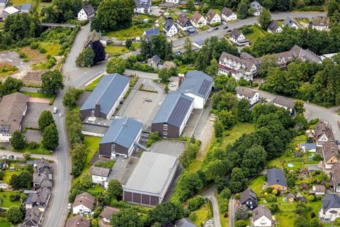 Aerial view, road traffic office and vocational college Wittgenstein, Bad Berleburg, Wittgensteiner