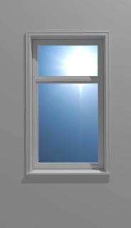Rendered scenery showing a window and sun seen through