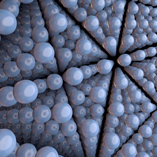 Rendered picture showing lots of atomic particles in geometric formation