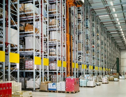 High rack storage area with lots of pallets