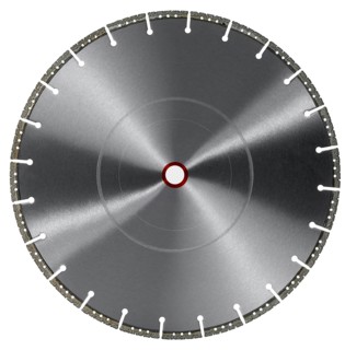 Frontal shot of a diamond studded cutting wheel in white back
