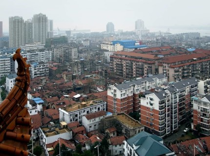 Detail of Wuhan, a big city in China. High angle shot seen from the historic Yellow Crane Tower in
