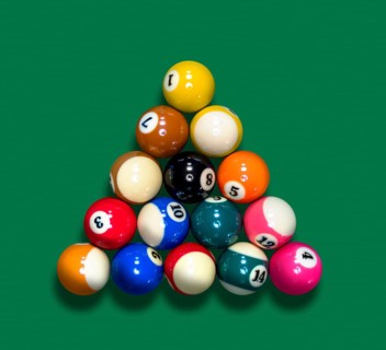 Cue sports scenery with billiard balls in green ambiance