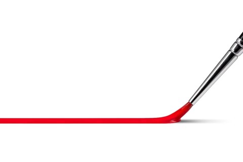 Art and craft theme showing a paintbrush while painting a red line of paint in white back