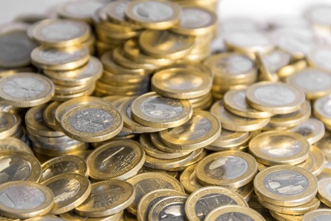 Full frame picture showing lots of 1 euro coins