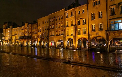 Nightly impression around Place Saint-Louis in Metz, the capital city in the Lorraine region of