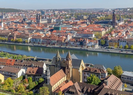 Aerial view of Wuerzburg, a franconian city in Bavaria, Germany