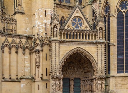 Architectural detail of the Cathedral of Saint Stephen in Metz, a city in the Lorraine region in