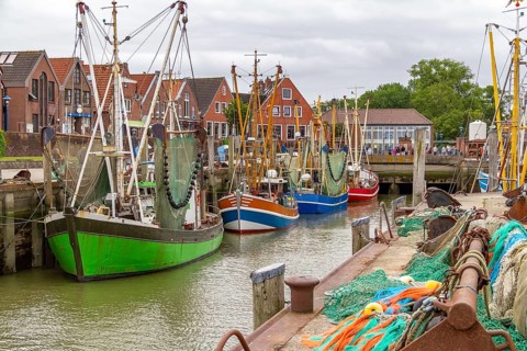 Fishing village named Neuharlingersiel located in East Frisia, Germany