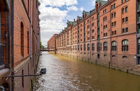 Scenery at the Speicherstadt, a historic warehouse district in Hamburg, Germany