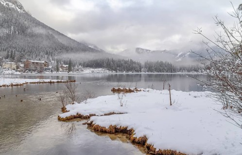 Lake named Hintersee in Bavaria at winter time