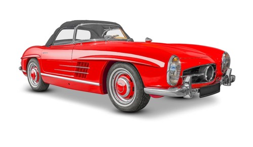 Red Roadster antique car in white back with shadow