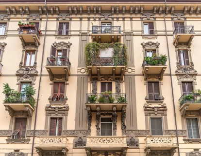 Historic ornamented house facade seen in La Spezia, a city in the southern part of the Liguria