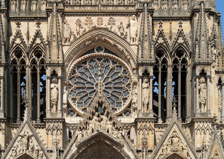 Detail of the Reims Cathedral in Reims, the most populous city in the French department of Marne