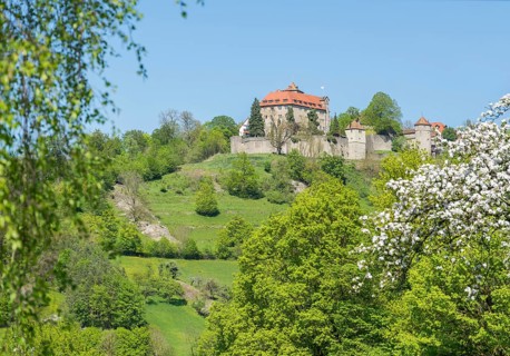 Idyllic spring time scenery in Hohenlohe including the Stetten castle in Southern Germany
