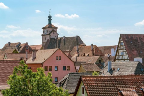 High angle view of Rothenburg ob der Tauber, a town in Middle Franconia in Bavaria, Germany