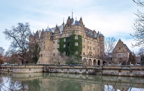 Scenery around Neuenstein Castle in Hohenlohe at winter time