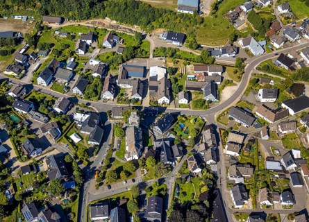 Aerial view, Heinsberg town centre and construction site and renovation work on the steeple of the