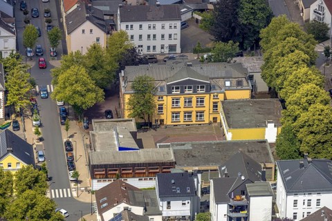 Aerial view, Grimmeschule, Städt. Confessional secondary school, Neheim, Arnsberg, Sauerland, North