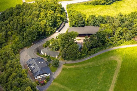 Aerial view, open-air theatre, below playhouse of the open-air theatre, Herdringen, Arnsberg,