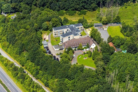 Aerial view, children and youth centre Marienfrieden with extension, Hüsten, Arnsberg, Sauerland,