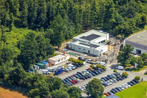 Aerial view, construction site at the Solepark next to the Solepark Große Wiese Freizeitbad Naß,