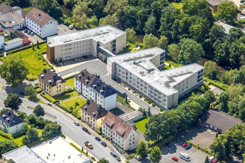 Aerial view, new construction of the Ruhrblick retirement home in Clemens-August-Straße, Obereimer,