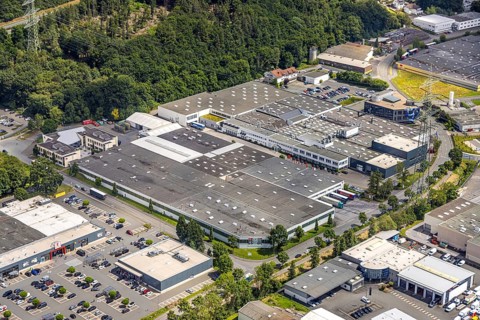 Aerial view, Westring industrial estate, Meta Regalbau and Interprint, Bruchhausen, Arnsberg,
