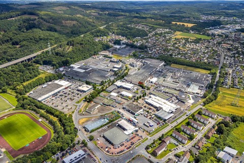 Aerial view, industrial estate Westring, Bruchhausen, Arnsberg, Sauerland, North Rhine-Westphalia,