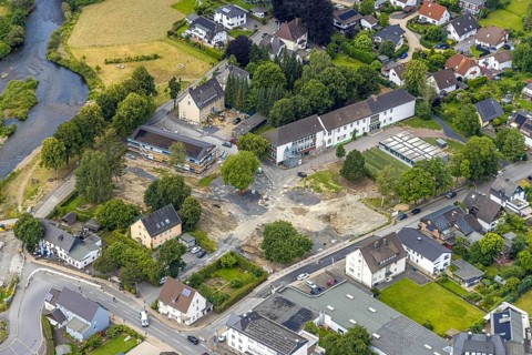 Aerial view, school complex around the former municipal catholic confessional primary school