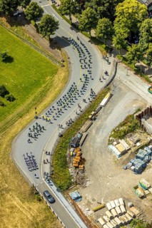 Aerial photo, shooting club street parade, St. Sebastianus Schützenbruderschaft 1766 e.V. Öventrop,
