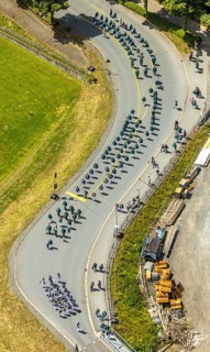 Aerial photo, shooting club street parade, St. Sebastianus Schützenbruderschaft 1766 e.V. Öventrop,